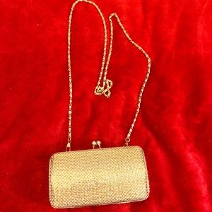 Gold Glitter Box Clutch Crossbody w/Chain Strap